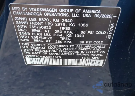 2020 Volkswagen Atlas Cross Sport Se from USA, damaged, VIN 1V26E2CA3LC231925